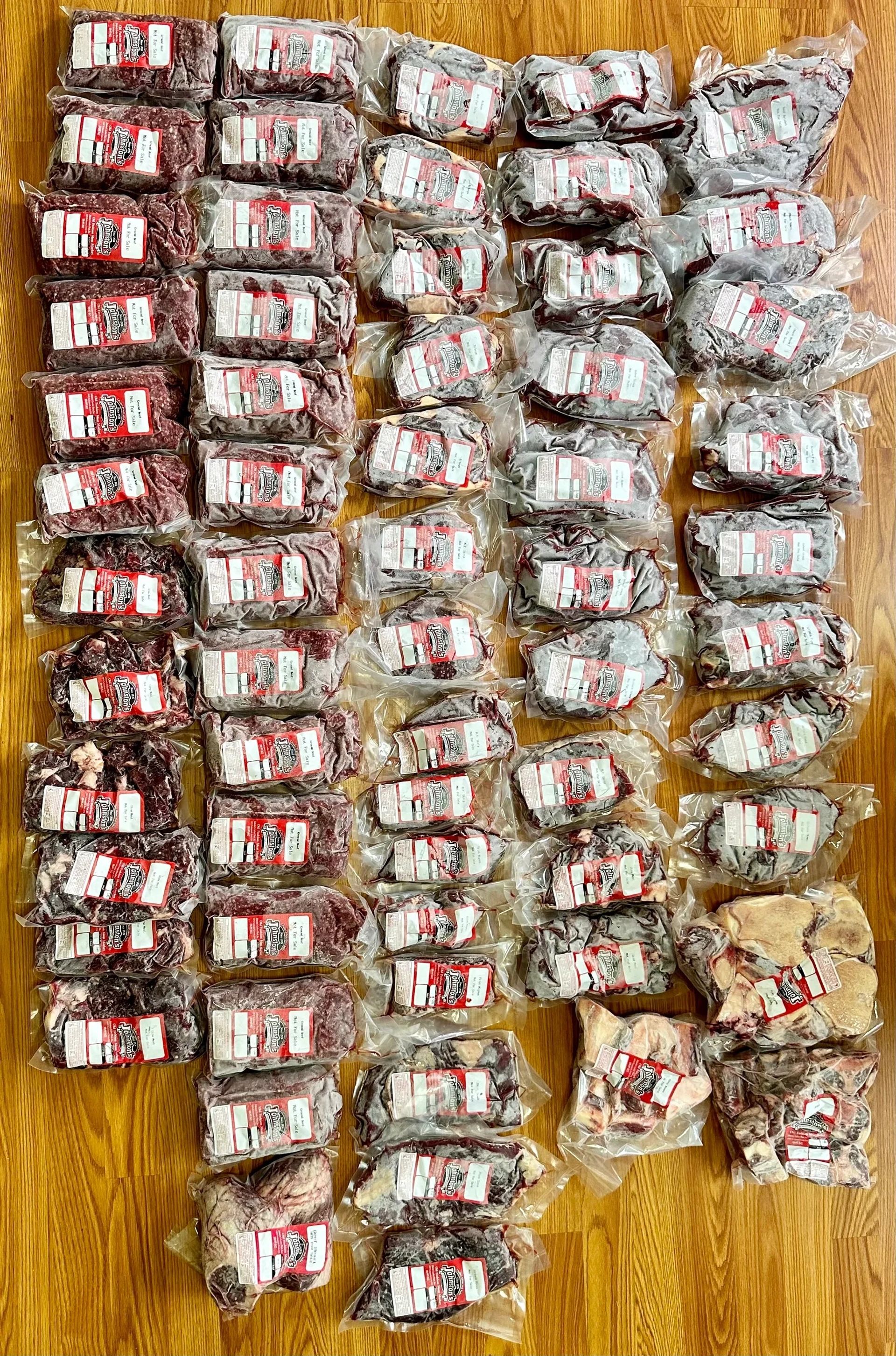 Boxes of packaged beef from one side.